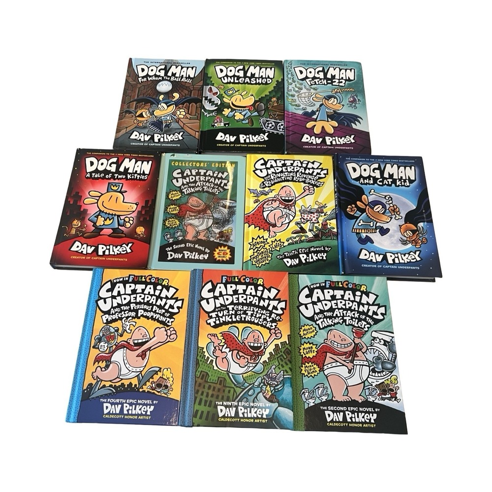 Dav Pilkey Book Lot (10 books): Dog Man & Captain Underpants All Hard Cover